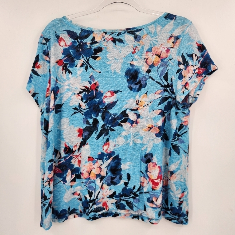 J. Jill Love Linen Blue Floral Boxy Top Tee Short Sleeve Womens Size Large - Picture 5 of 5